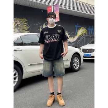 DAL美式復古藍夏季街頭牛仔短褲