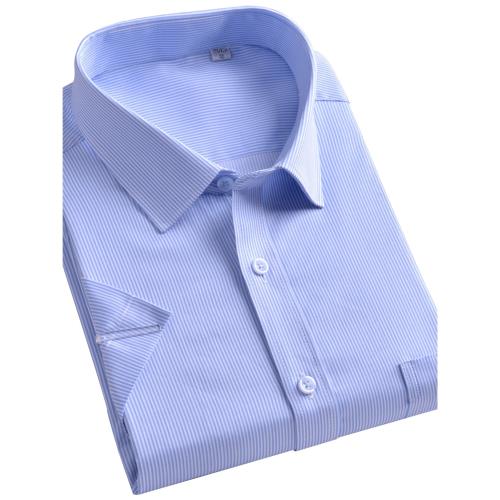 夏海螺男短袖襯衫白藍條紋職業工裝半袖襯衣品牌商務綠葉修身免燙