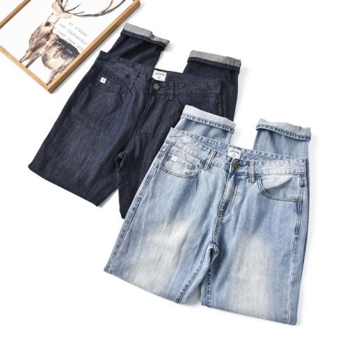 出口歐美外貿原單尾單貨剪標男士棉質水洗磨白直筒簡約百搭牛仔褲