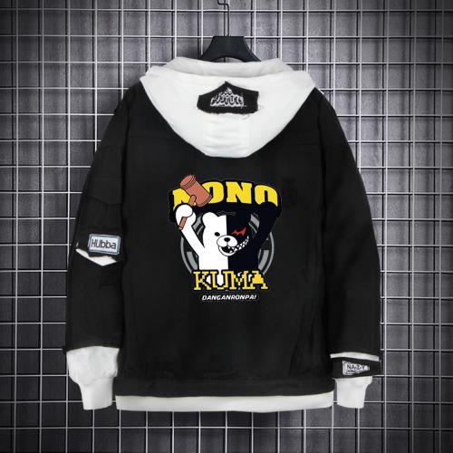 春秋裝彈丸論破輪舞彈丸熊黑白熊男女休閑寬松破洞假兩件牛仔外套