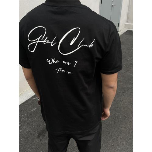 GTAL美式手繪刺繡短袖速干夏季T恤涼感草寫彈力防曬戶外寬松上衣