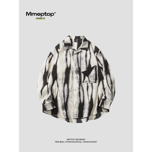 Mmoptop2025春秋季黑白色扎染個性百搭花襯衫男寬松休閑長袖襯衣