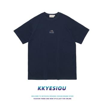 KKyesiou美式復古潮牌學院風短袖T恤男女oversize純棉夏情侶上衣