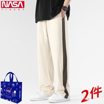 NASA日系夏季薄款冰絲褲男潮牌ins寬松透氣速幹運動直筒拖地長褲