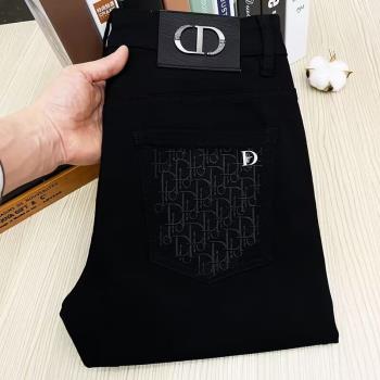 歐洲站刺繡黑色修身小腳牛仔褲