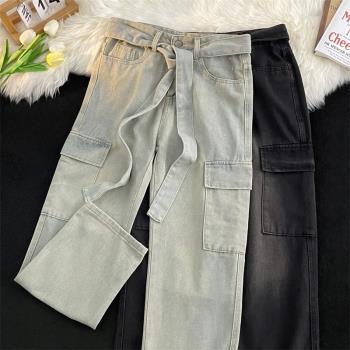 美式復古vintage工裝牛仔褲男女春季ins多口袋寬松直筒闊腿休閑褲