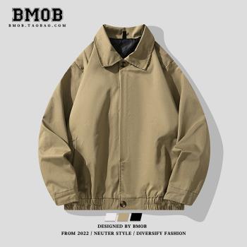 BMOB春秋新款男士休閑百搭翻領工裝夾克寬松韓版潮流短款廓形外套