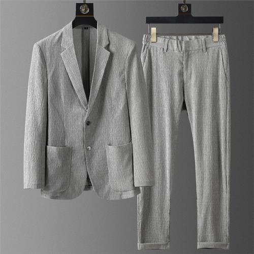 夏季天絲輕薄西服套裝 褶皺彈力免燙 高端休閑修身男士兩件套西裝