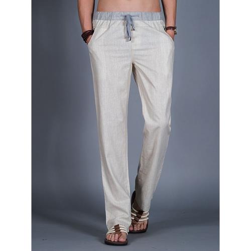 home daily  舒適透氣！干爽親膚！亞麻休閑褲寬松直筒男士長褲