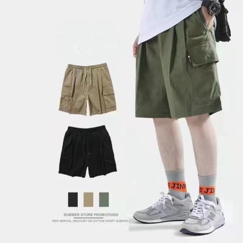 余文樂軍綠色工裝短褲男日系潮牌寬松大碼多口袋休閑運動五分褲子