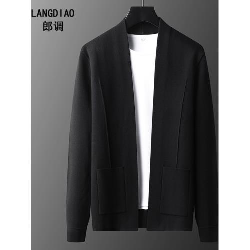 輕奢無扣針織開衫男春秋純色簡約百搭休閑時尚毛衣披風上衣服外套