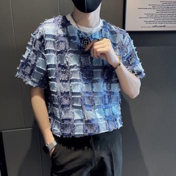 潮牌格子短袖寬松百搭休閑t恤