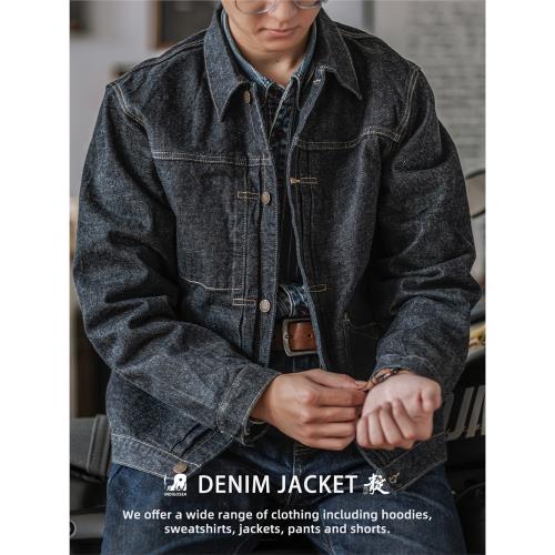 靛海 美式復古15oz重磅丹寧牛仔夾克男 阿美咔嘰工裝機車原牛外套