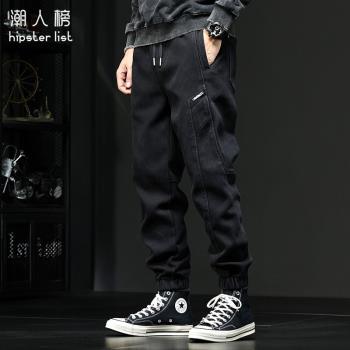 潮牌冬季加絨加厚寬松大碼牛仔褲