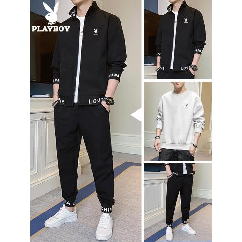 花花公子夾克男套裝春秋季2026新款休閑外套潮流一套搭配帥氣衣服