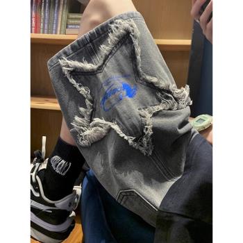 潮牌夏季刺繡ins復古牛仔短褲