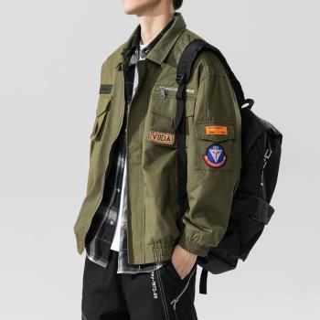 美式復古MA1飛行員工裝夾克男士純棉重磅寬松大碼春秋棒球服外套