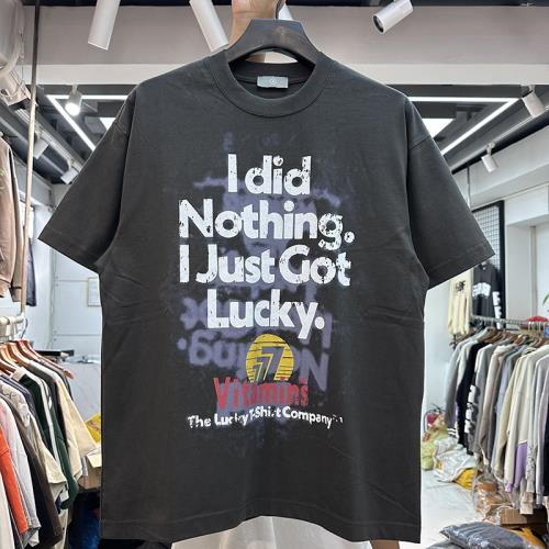 INS美式重磅做舊英文標語印花復古男女寬松嘻哈oversize短袖T恤潮