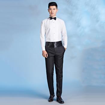 男士演出襯衫文藝大合唱襯衫主持服襯衣領結男長袖紅歌比賽白襯衫