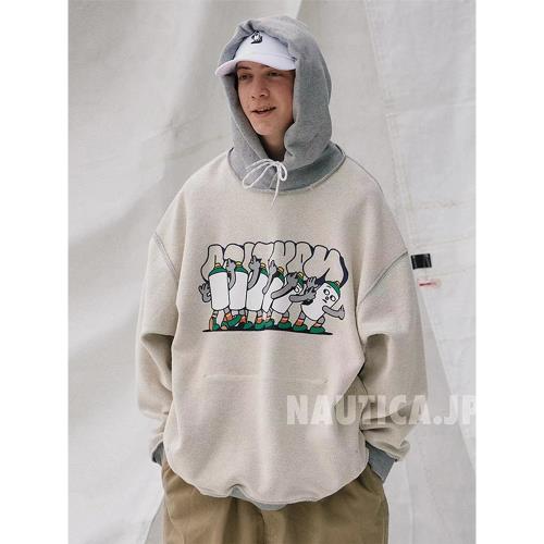 NAUTICA STACKS LURK 聯名長谷川日系字母雙面穿重磅連帽衛衣帽衫