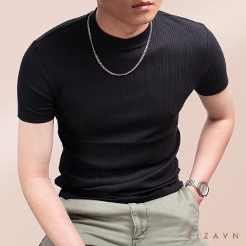 修身短袖T恤男半高領夏季純棉螺紋打底內搭彈力男裝圓領男士上衣
