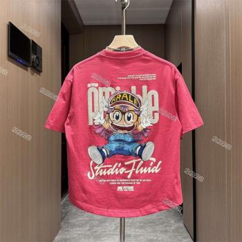 夏季新款純棉短袖T恤男士潮流彩繪卡通印花時尚圓領百搭燕尾上衣