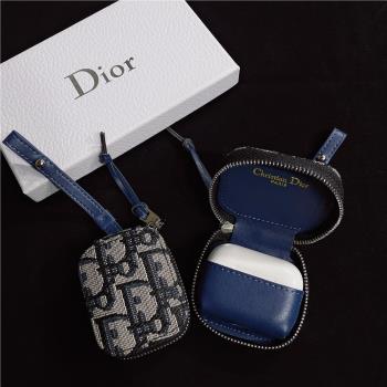 歐鵲 新款潮牌布面D家拉鏈耳機包適用蘋果藍芽無線耳機AirPods 1/2/3代pro防摔高階感AirPods pro2保護套老花