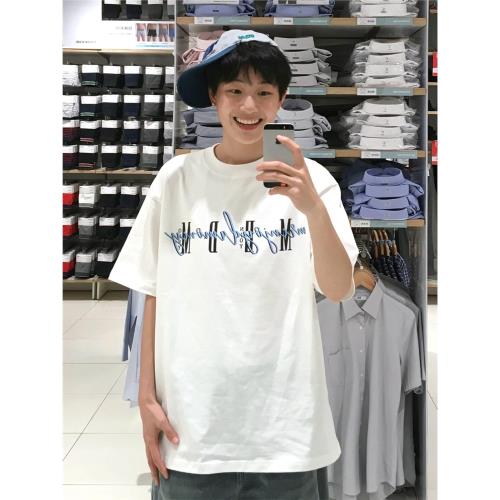 字母印花潮牌白色短袖t恤男夏季基礎款美式復古oversize休閑上衣