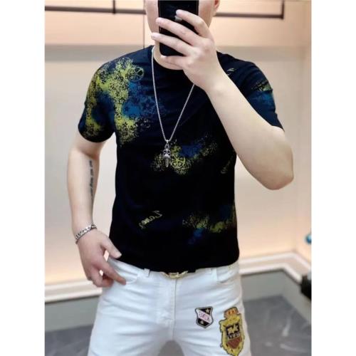歐洲站夏季男士短袖t恤潮牌印花圓領修身半袖休閑薄款打底衫涼感T