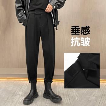 垂感加絨九分工裝哈倫褲魔術貼