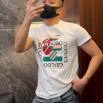高階絲光棉潮牌男裝短袖T恤圓領休閑百搭半袖夏季冰絲棉體恤上衣t