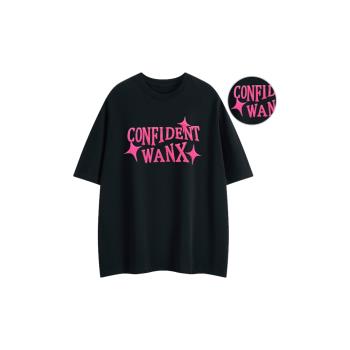WANX美式復古高街嘻哈學院字母印花基礎簡約款寬松圓領短袖T恤