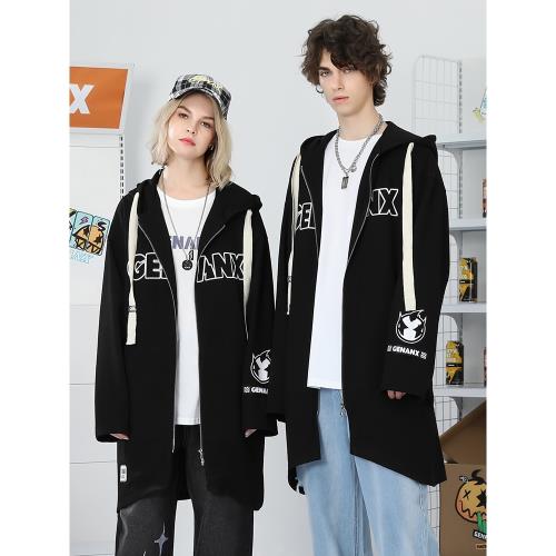 GENANX閃電潮牌長款風衣男國潮風印花薄款早秋新款情侶款外套連帽