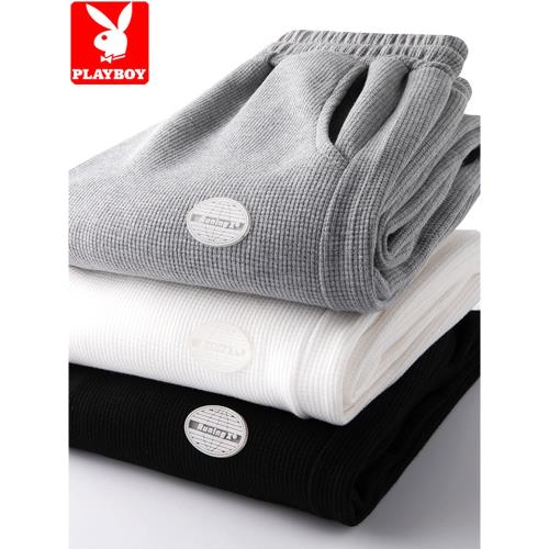 花花公子華夫格直筒灰色九分褲子