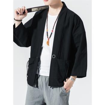 夏季日式復古中國風寬松大碼和服薄款外套披風七分袖道袍和風男裝