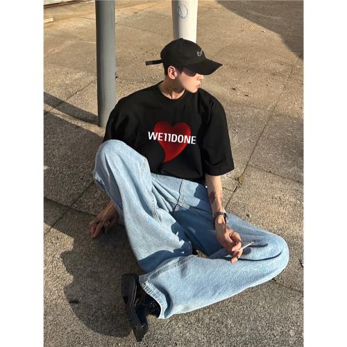 WE11DONE小眾潮牌美式愛心印花短袖夏季新款寬松衣服情侶T恤男女