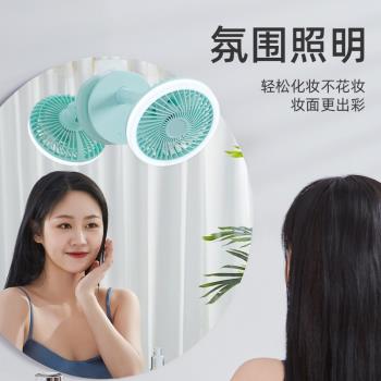 美國小豬USB電風扇補妝帶燈臺扇宿舍露營戶外迷你臺式可充電便攜