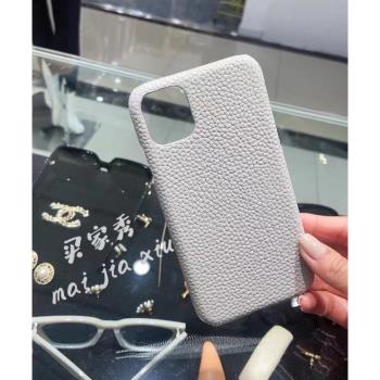 H家法國進口小牛皮珍珠灰適用iPhone1211真皮蘋果13promax手機殼