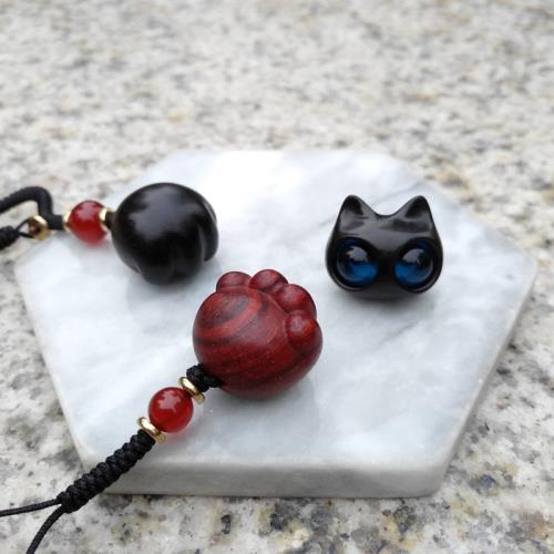 呆萌小貓爪手機掛件黑檀鑰匙掛卡通包包掛飾招財轉運掛墜情侶禮物