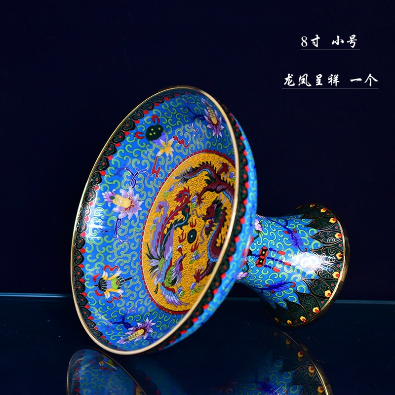 北京景泰藍仿古供盤10寸托盤手工銅胎掐絲琺瑯龍鳳呈祥金魚水果盤
