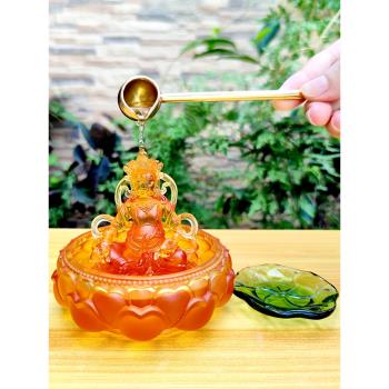 財神擺件水供盤密宗神像彩繪客廳琉璃蓮花水供五路黑白紅綠黃財神