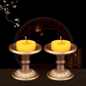 黃銅燭臺燈座家用供佛蠟燭臺長明燈燭臺一對佛堂水果盤供盤擺件