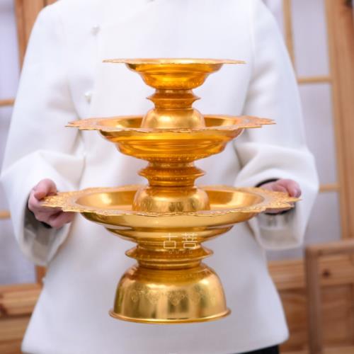 泰式鋁鎏金果盤金色家用浮雕蓮花果盤供盤供佛果碟水果高腳貢品盤|果盤