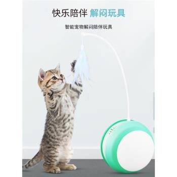 充電款電動貓玩具LED不倒翁運動球帶羽毛釣竿自動滾動逗貓