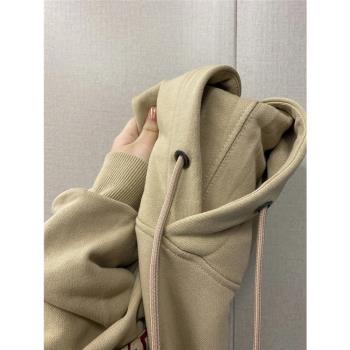 超火cec卡其色連帽衛衣女春秋韓版潮oversize慵懶外套寬松上衣服