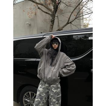 一束做舊春秋設計感ins連帽衛衣