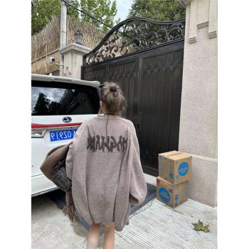 日系慵懶風獨特別致CV領長袖開衫毛衣女秋冬新款休閑百搭減齡ins