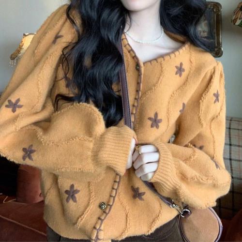 港味復古chic小香風法式慵懶風設計感歐貨高端橘色毛衣針織衫上衣