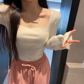 低領德絨打底衫女秋冬2024年新款高階感內搭修身保暖內衣方領上衣