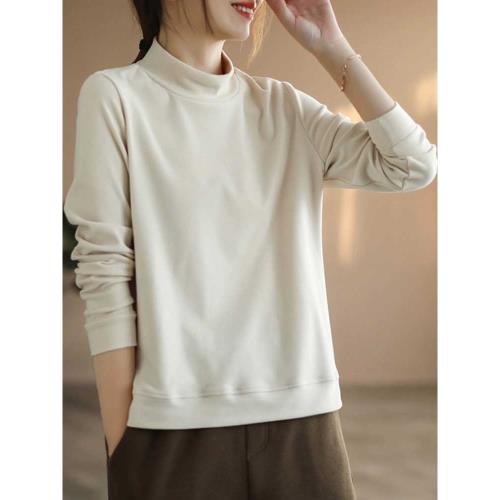 德絨打底衫女半高領內搭義烏白色T恤2026秋冬新款寬松可外穿上衣